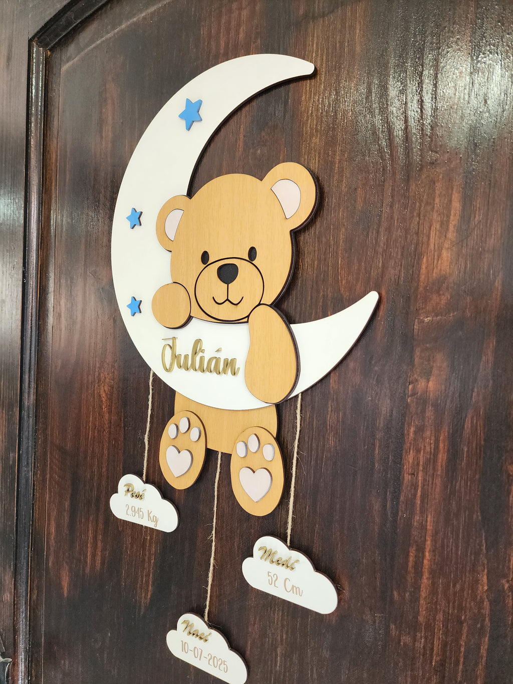 Cuadro bebé recién nacido forma de osito y luna