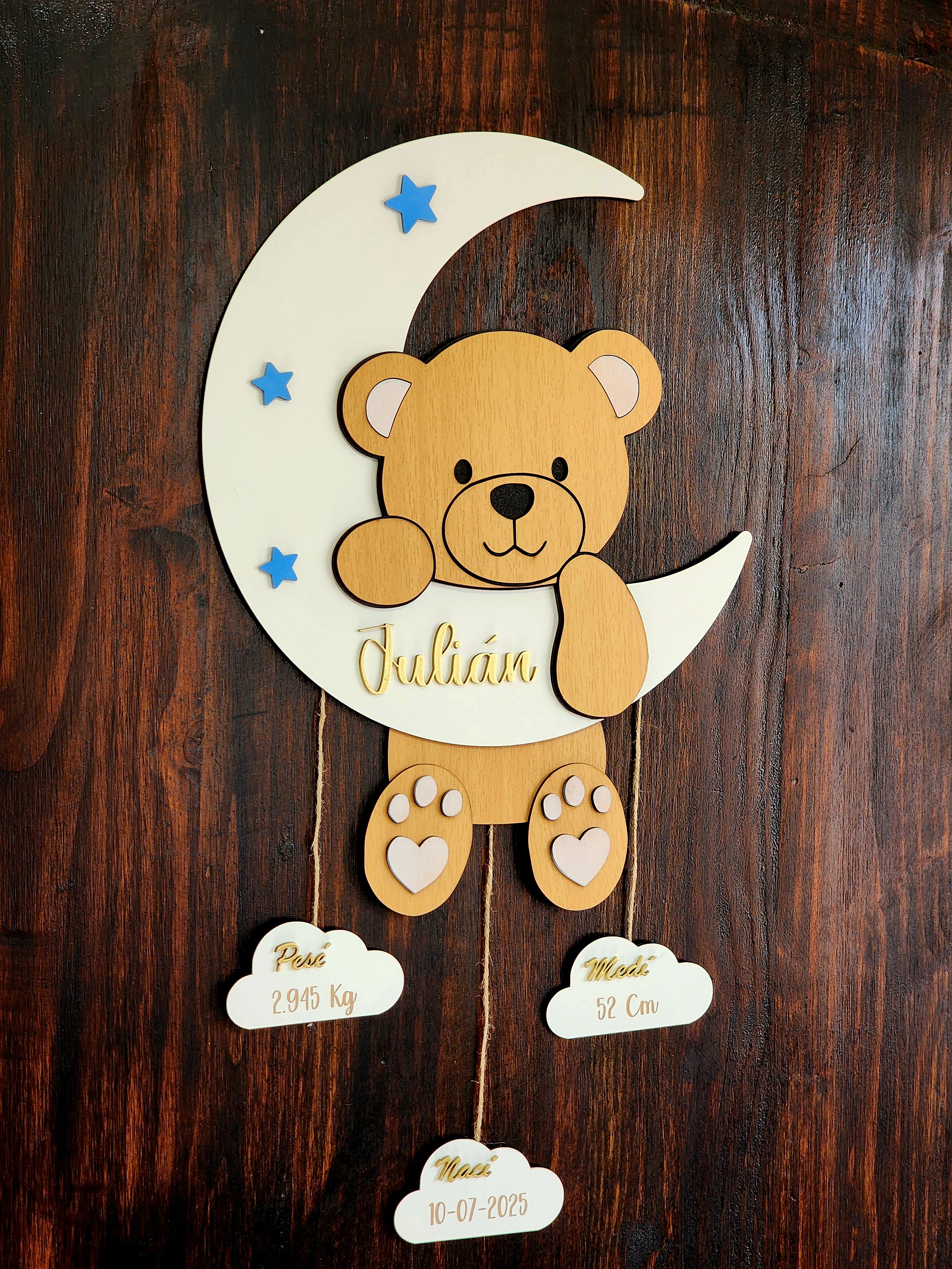 Cuadro bebé recién nacido forma de osito y luna