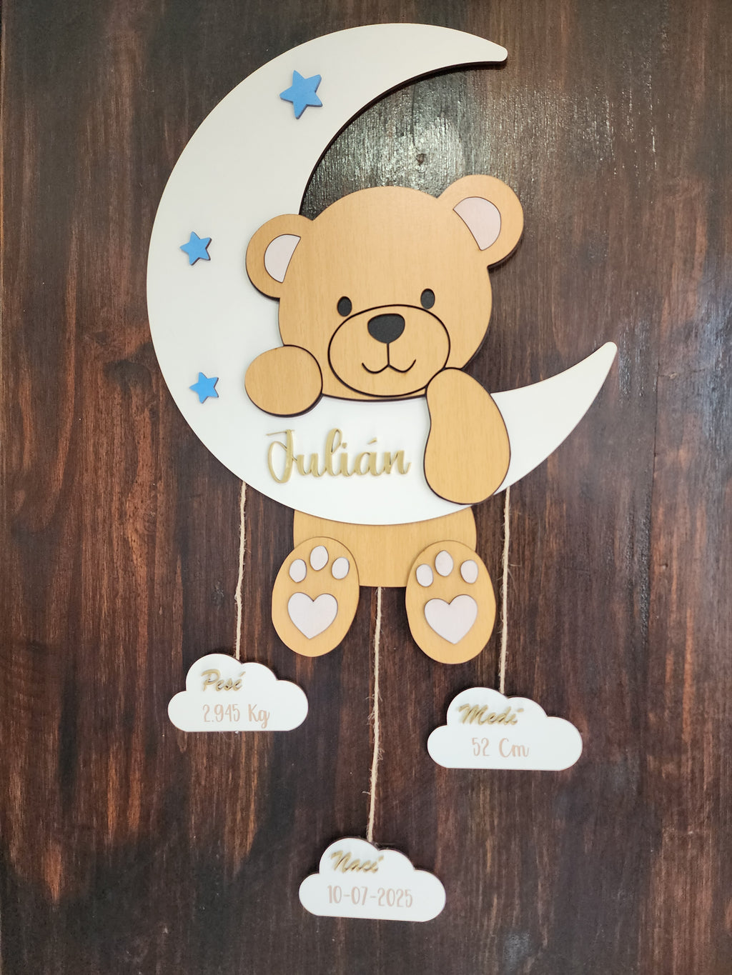 Cuadro bebé recién nacido forma de osito y luna